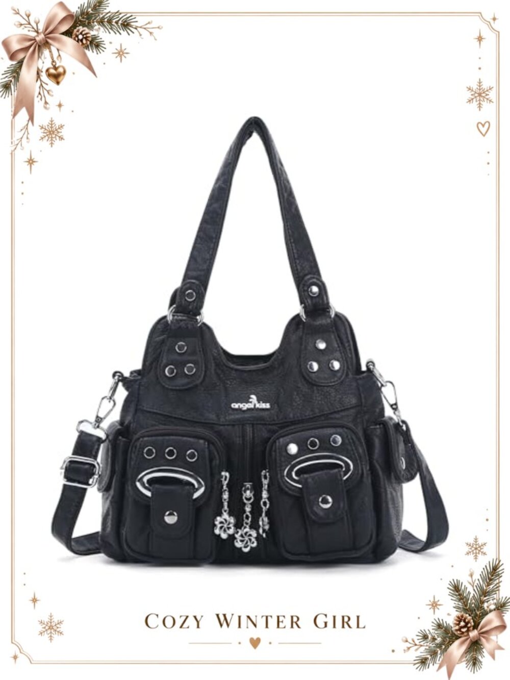 Vegan Leather Hobo Crossbody Bag Multi-Pocket Shoulder Tote with Adjustable